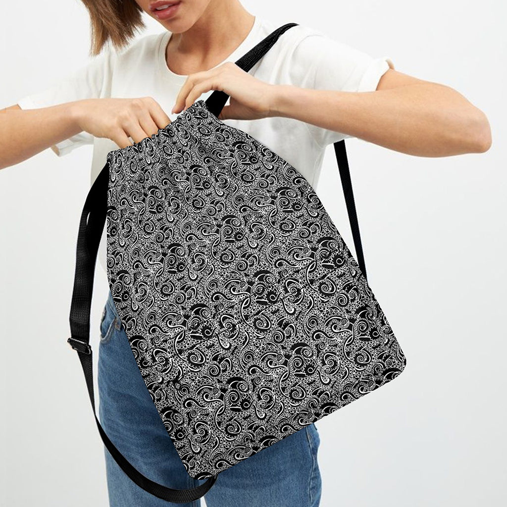 Black And White Octopus Tentacles Print Drawstring Backpack