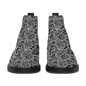 Black And White Octopus Tentacles Print Flat Ankle Boots