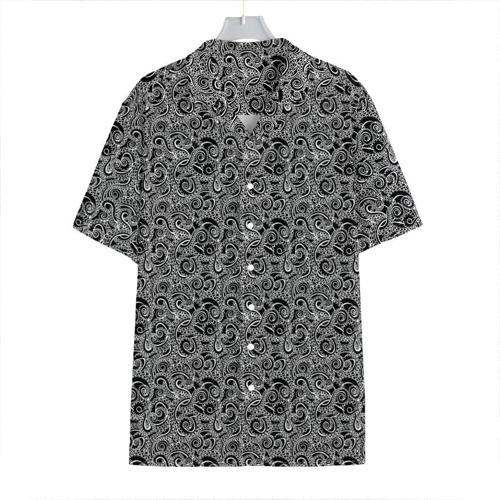 Black And White Octopus Tentacles Print Hawaiian Shirt
