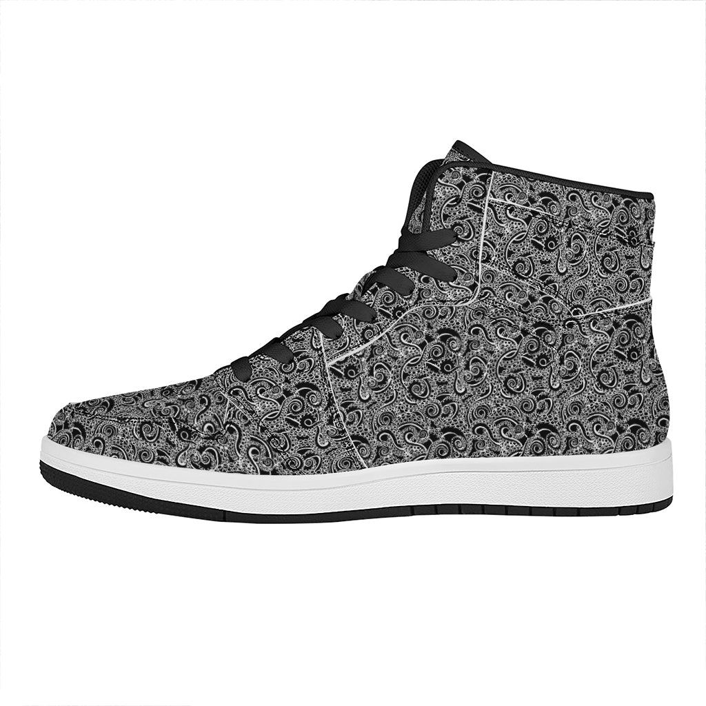 Black And White Octopus Tentacles Print High Top Leather Sneakers