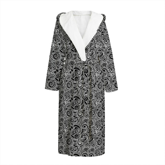 Black And White Octopus Tentacles Print Hooded Bathrobe