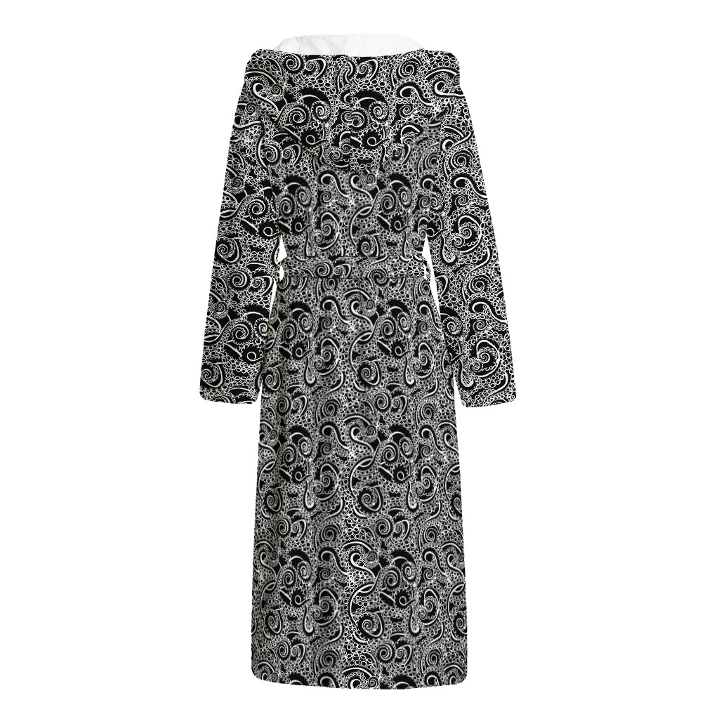 Black And White Octopus Tentacles Print Hooded Bathrobe
