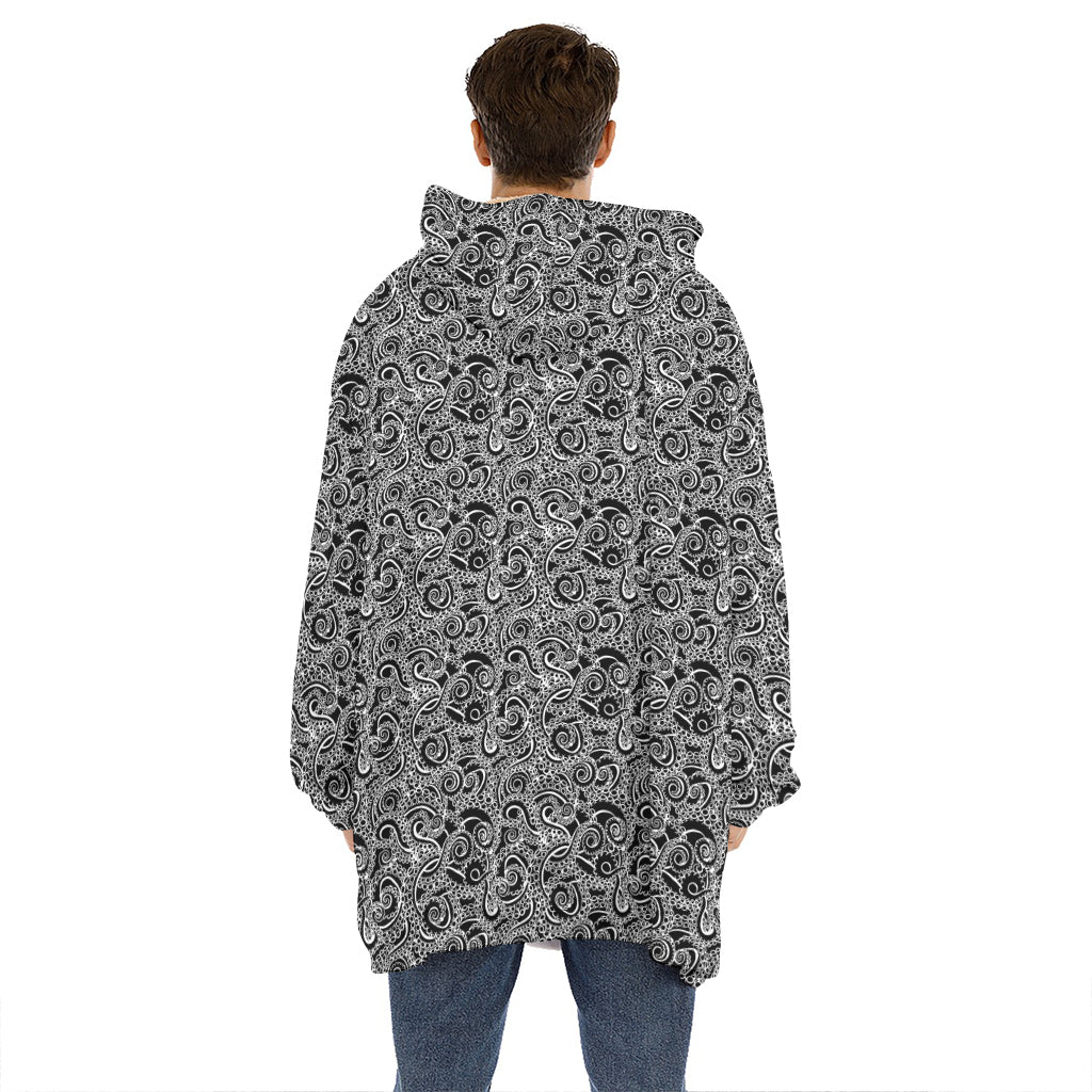 Black And White Octopus Tentacles Print Hoodie Blanket