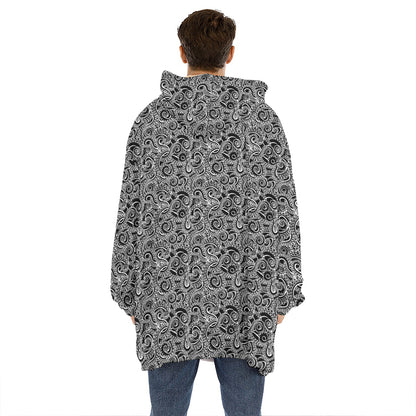 Black And White Octopus Tentacles Print Hoodie Blanket