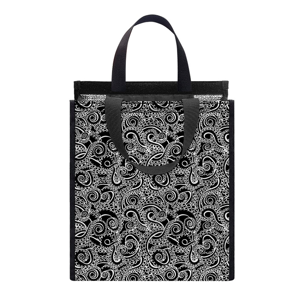 Black And White Octopus Tentacles Print Insulated Lunch Tote