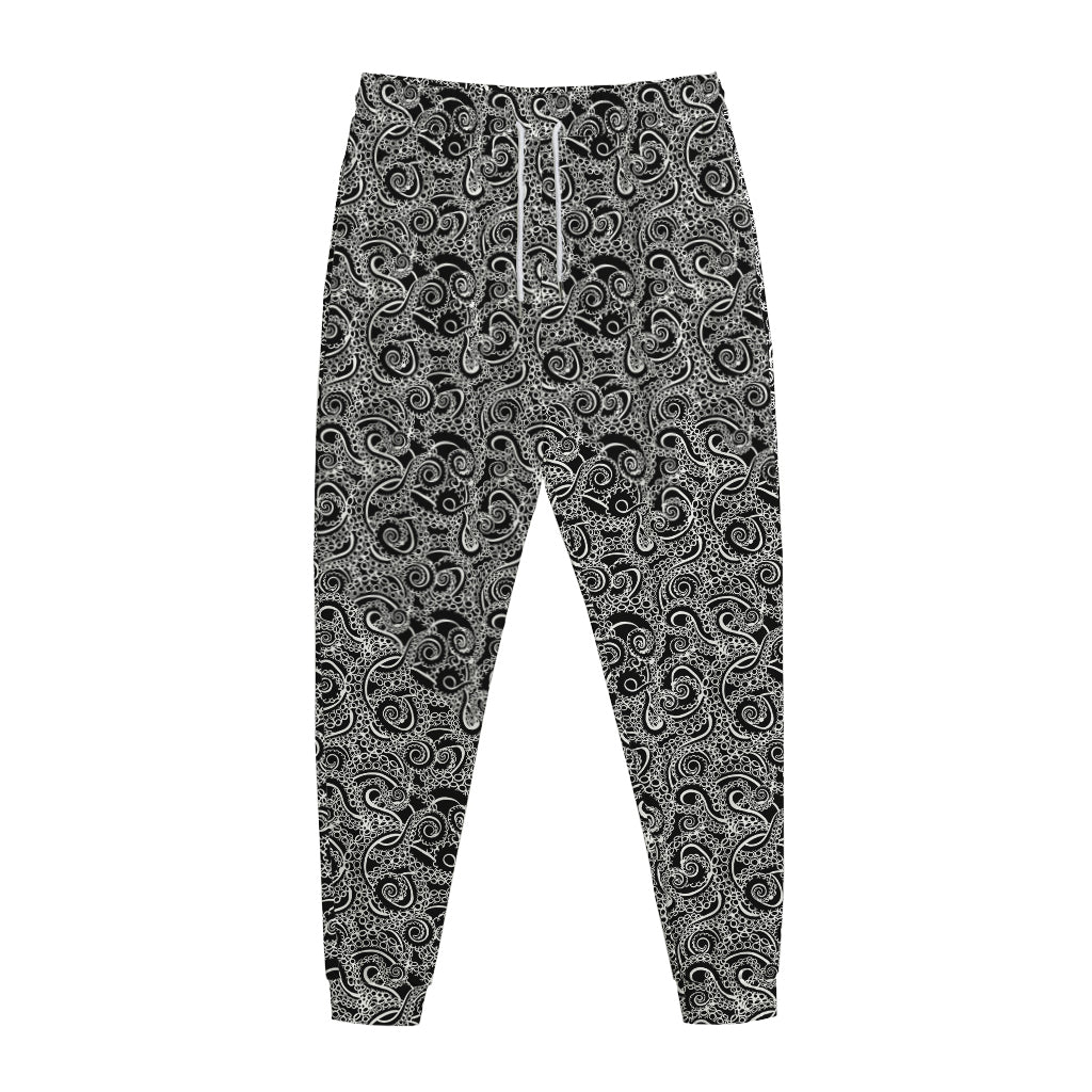 Black And White Octopus Tentacles Print Jogger Pants