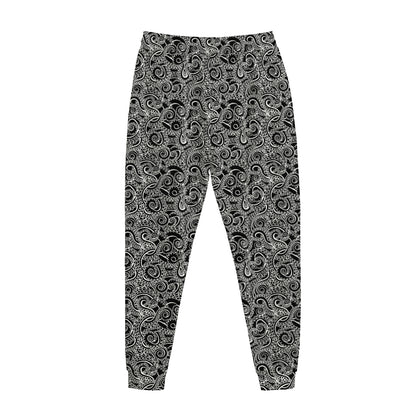 Black And White Octopus Tentacles Print Jogger Pants