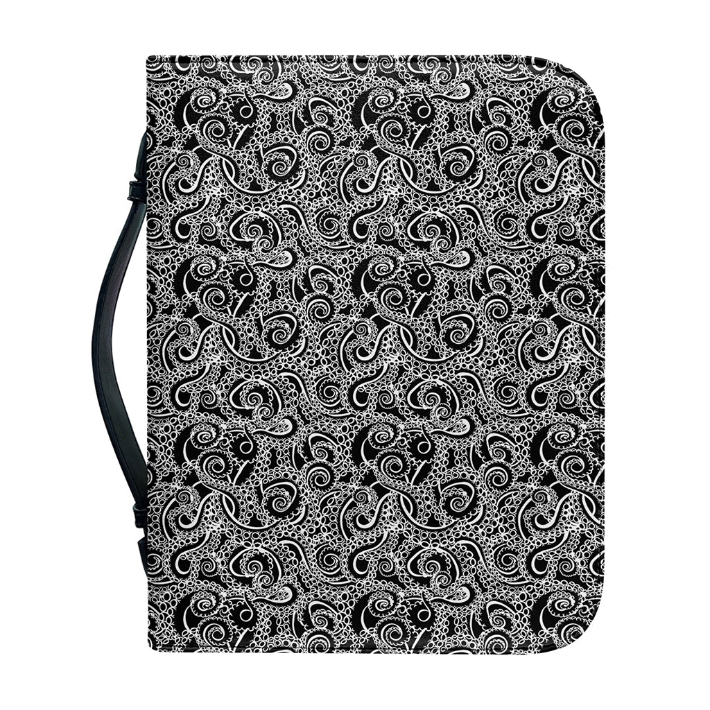 Black And White Octopus Tentacles Print Leather Bible Cover