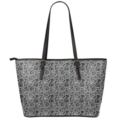 Black And White Octopus Tentacles Print Leather Tote Bag