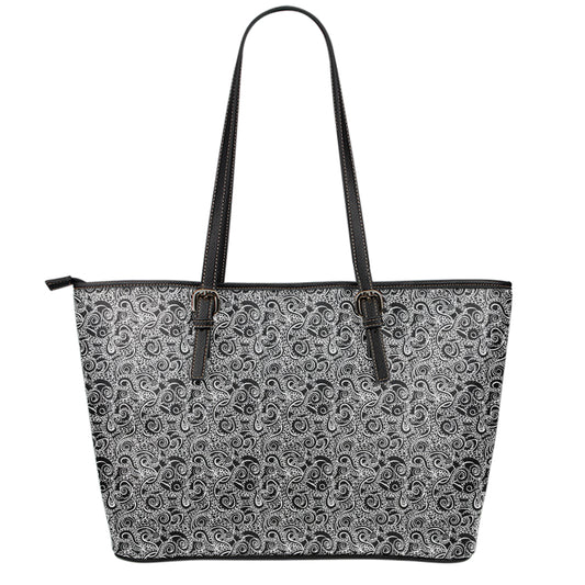 Black And White Octopus Tentacles Print Leather Tote Bag