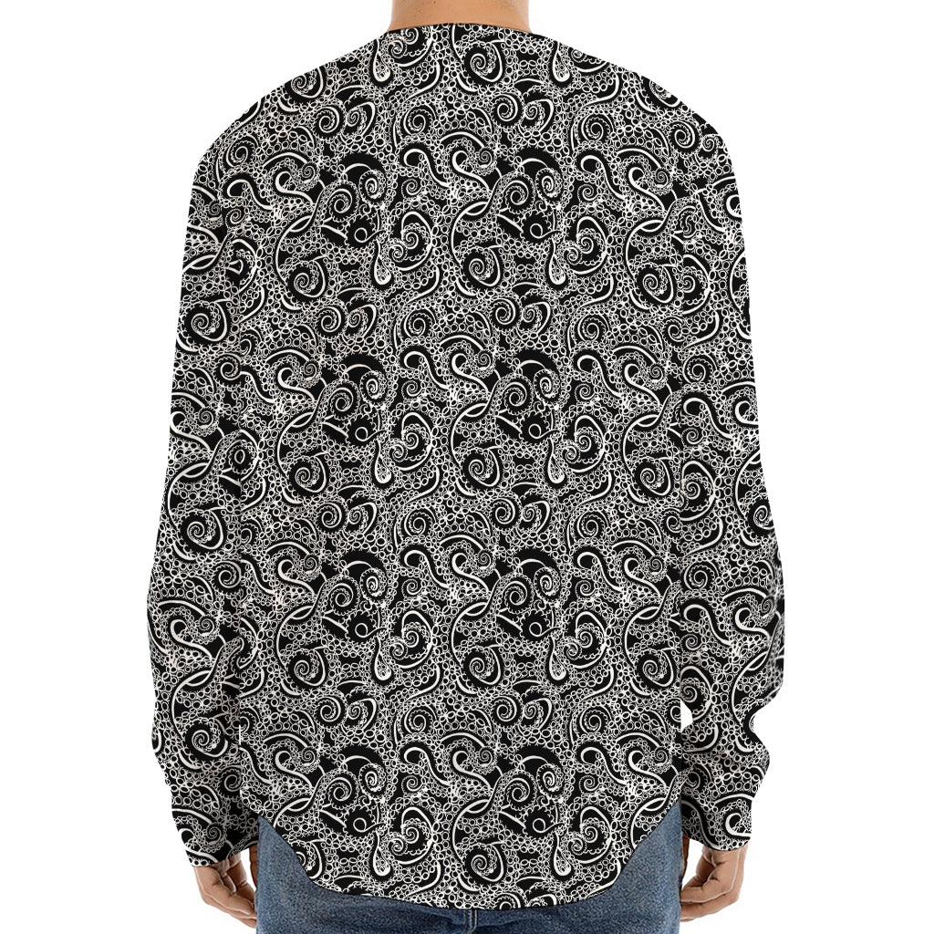 Black And White Octopus Tentacles Print Long Sleeve Baseball Jersey