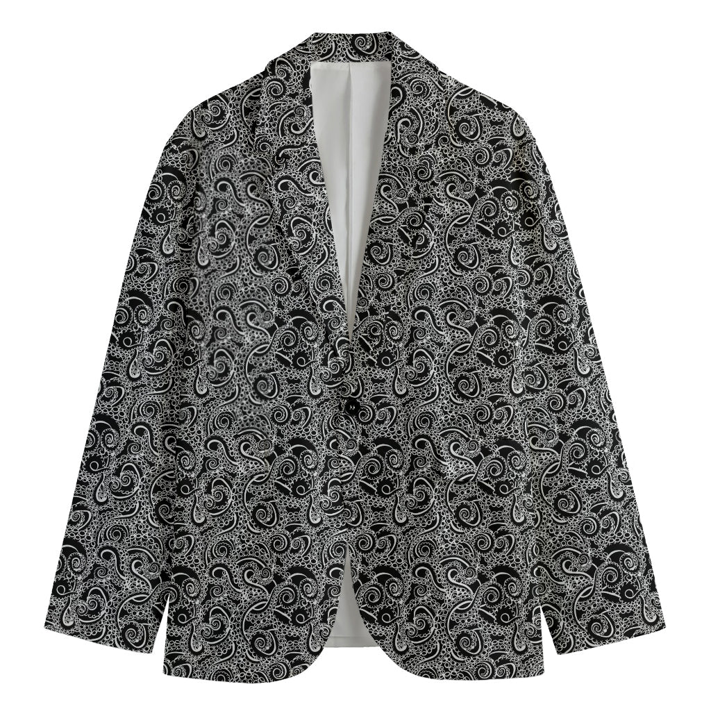 Black And White Octopus Tentacles Print Men's Cotton Blazer