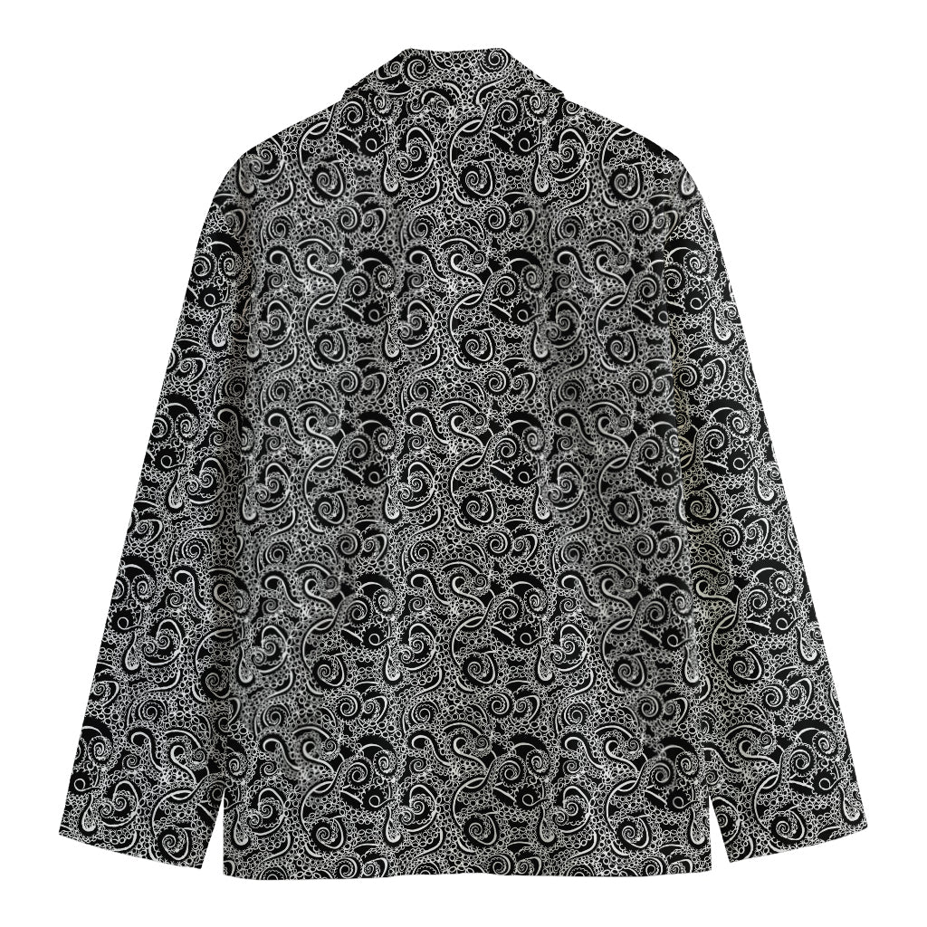 Black And White Octopus Tentacles Print Men's Cotton Blazer