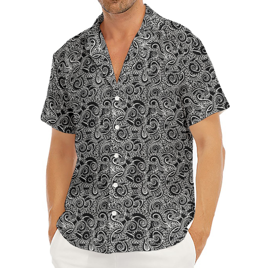 Black And White Octopus Tentacles Print Men's Deep V-Neck Shirt