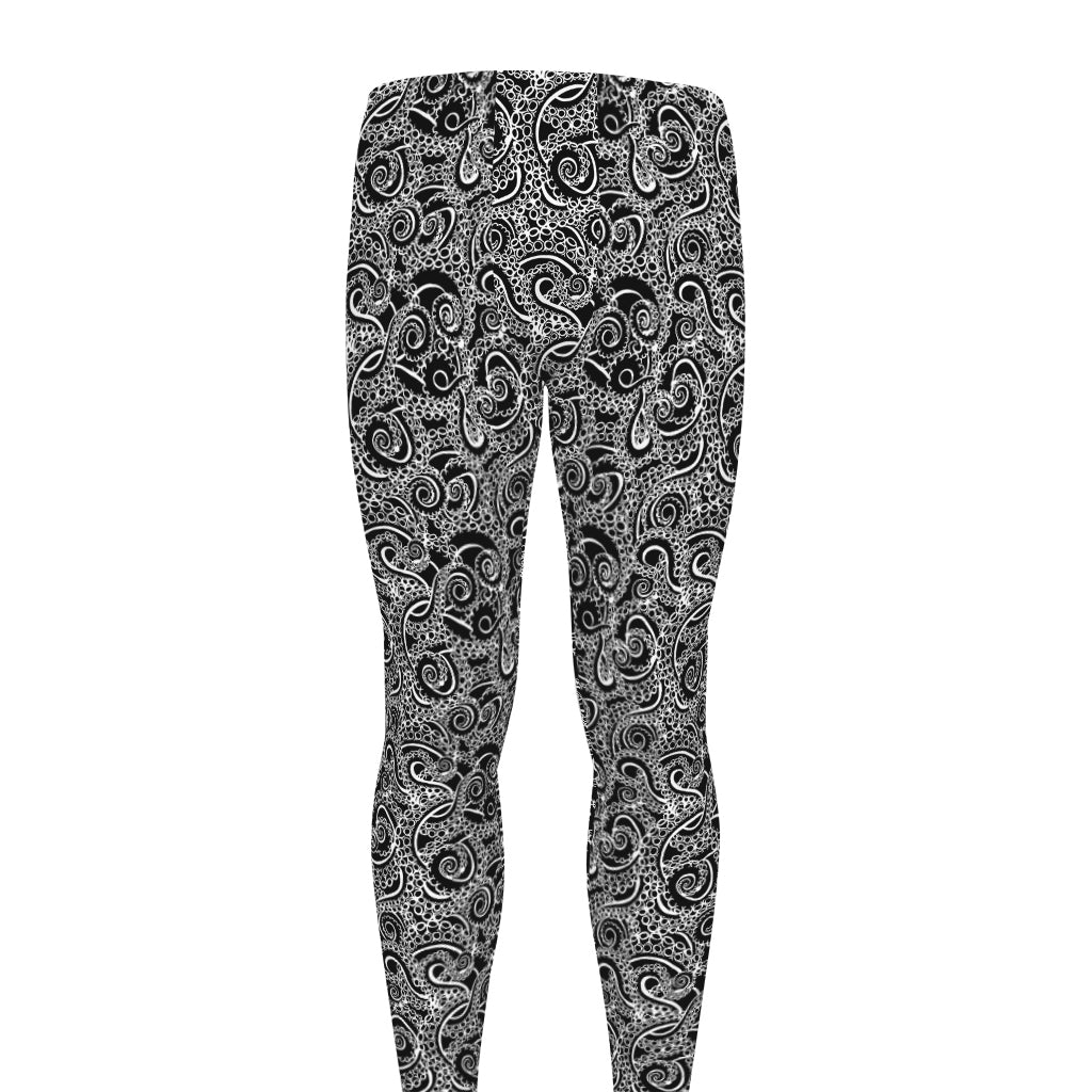 Black And White Octopus Tentacles Print Men's leggings