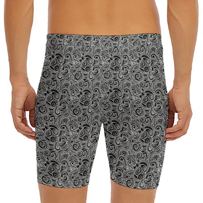 Black And White Octopus Tentacles Print Men's Long Boxer Briefs