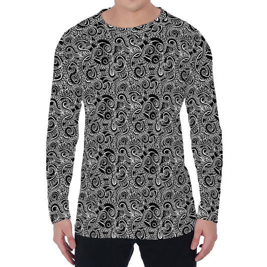 Black And White Octopus Tentacles Print Men's Long Sleeve T-Shirt