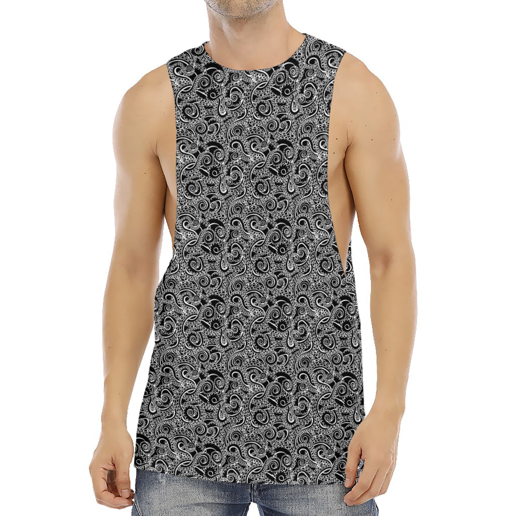 Black And White Octopus Tentacles Print Men's Muscle Tank Top
