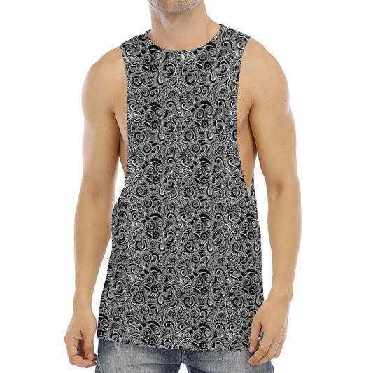 Black And White Octopus Tentacles Print Men's Muscle Tank Top
