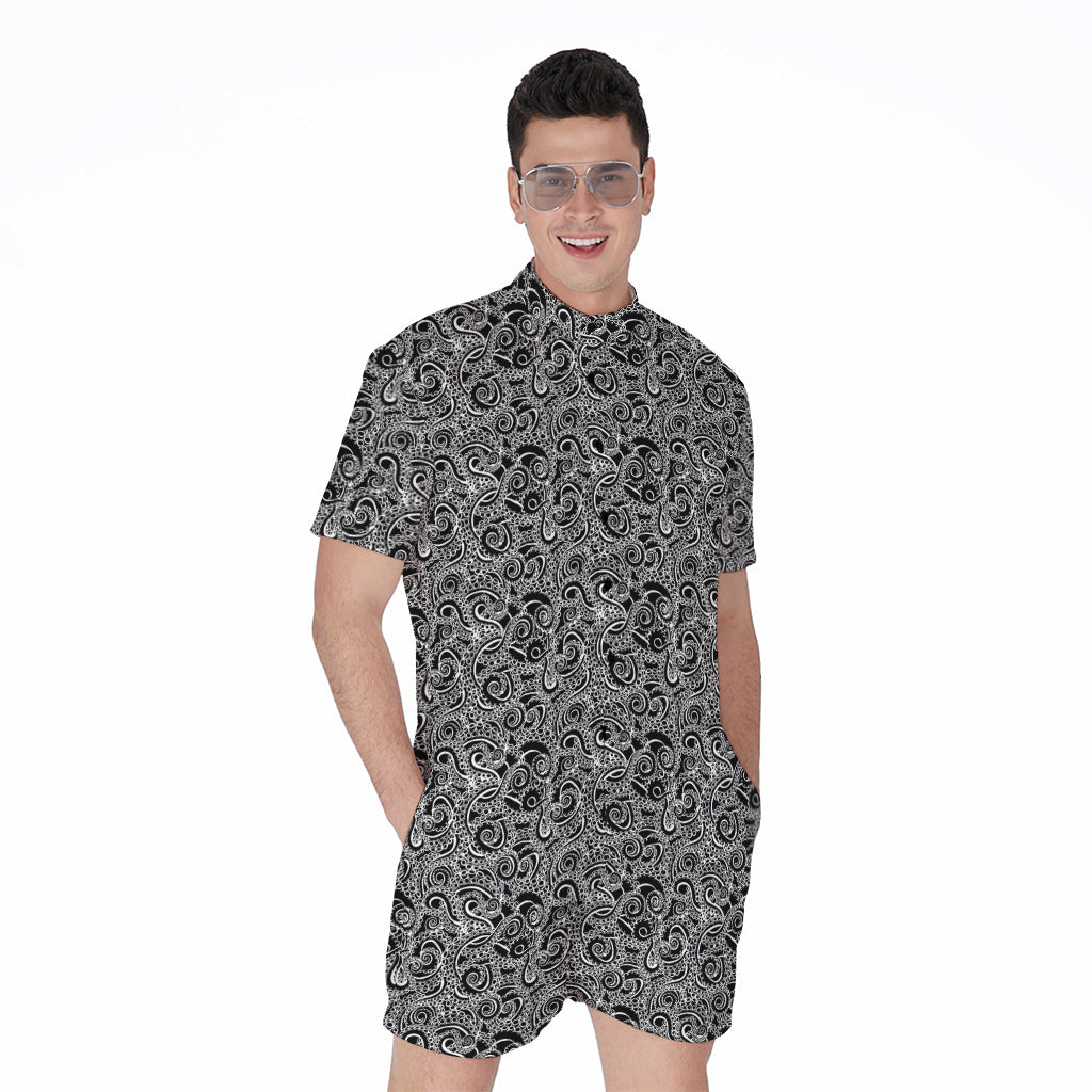 Black And White Octopus Tentacles Print Men's Rompers