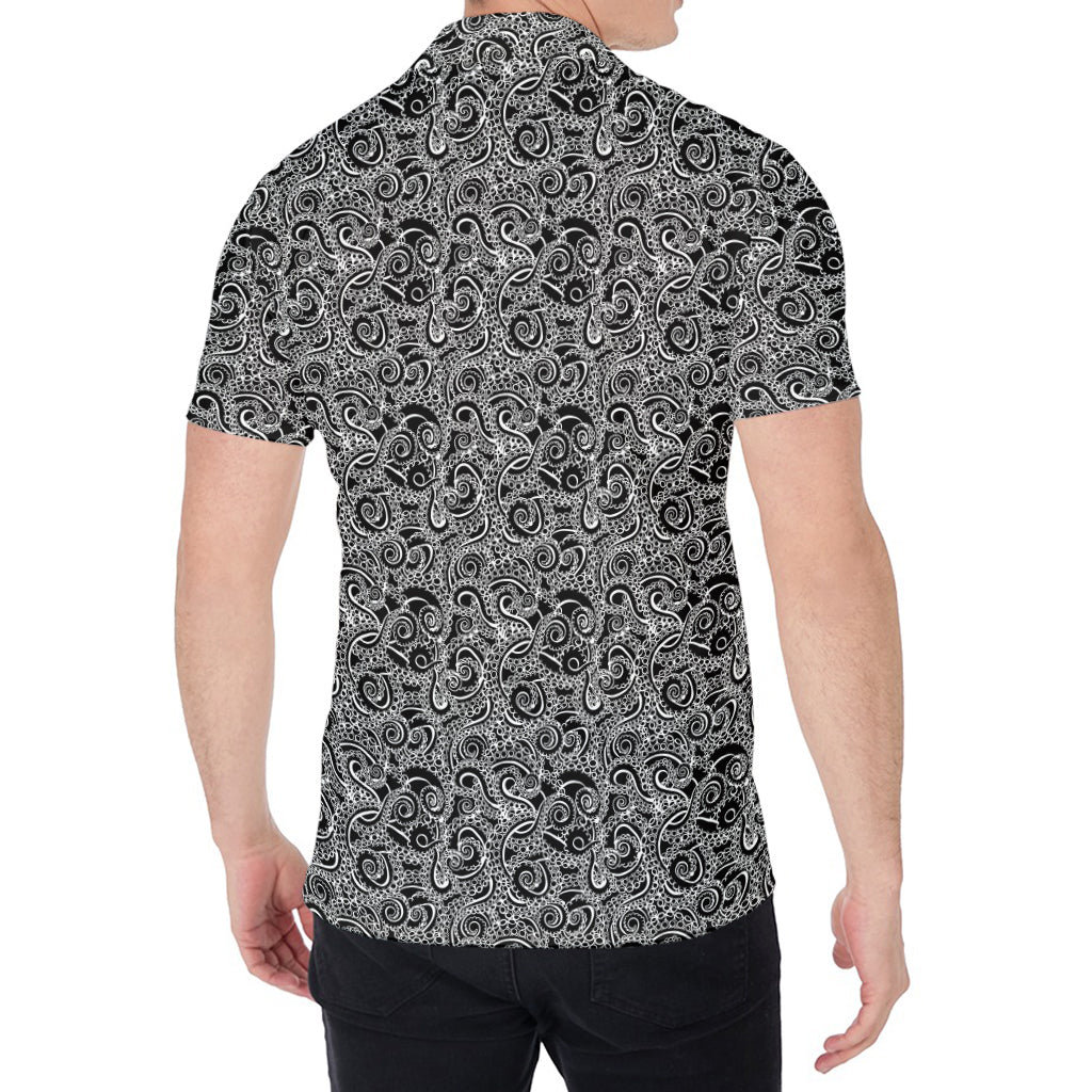 Black And White Octopus Tentacles Print Men's Shirt