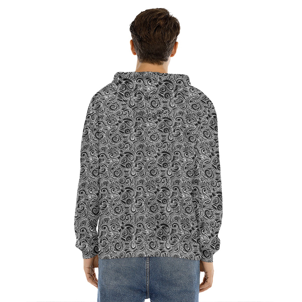 Black And White Octopus Tentacles Print Men's Velvet Pullover Hoodie