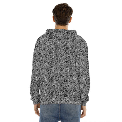 Black And White Octopus Tentacles Print Men's Velvet Pullover Hoodie