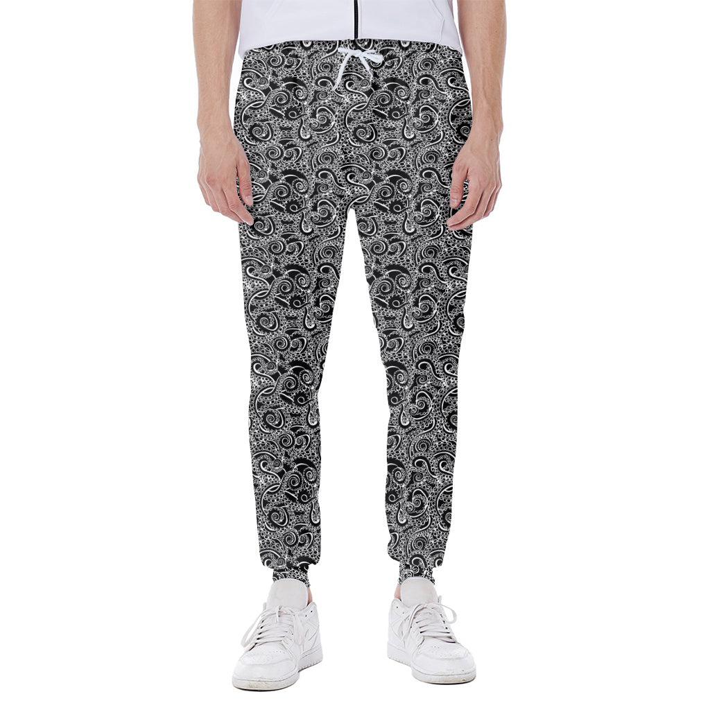 Black And White Octopus Tentacles Print Scuba Joggers