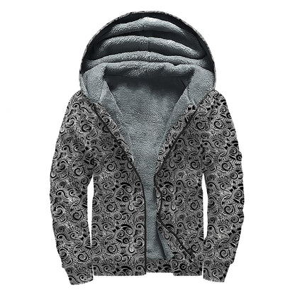 Black And White Octopus Tentacles Print Sherpa Lined Zip Up Hoodie