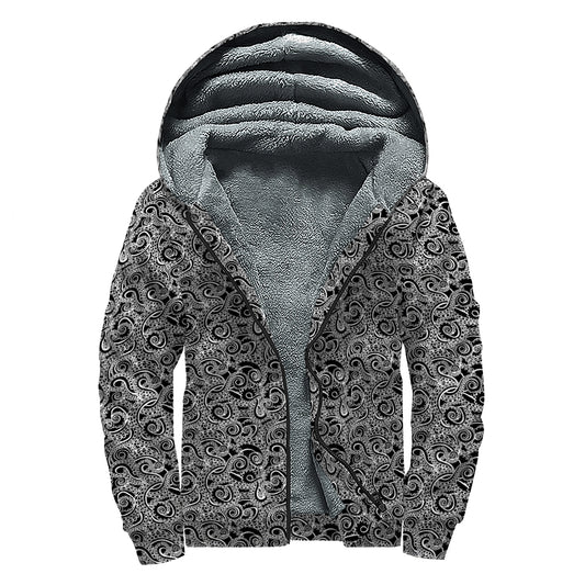 Black And White Octopus Tentacles Print Sherpa Lined Zip Up Hoodie