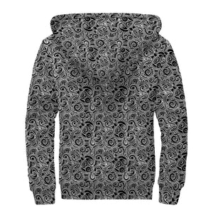 Black And White Octopus Tentacles Print Sherpa Lined Zip Up Hoodie