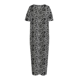 Black And White Octopus Tentacles Print Short Sleeve Long Nightdress