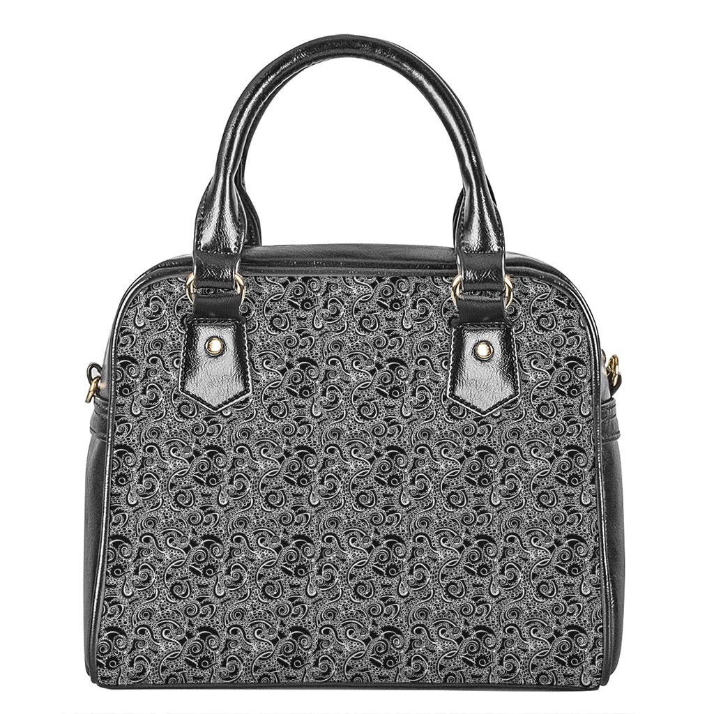 Black And White Octopus Tentacles Print Shoulder Handbag