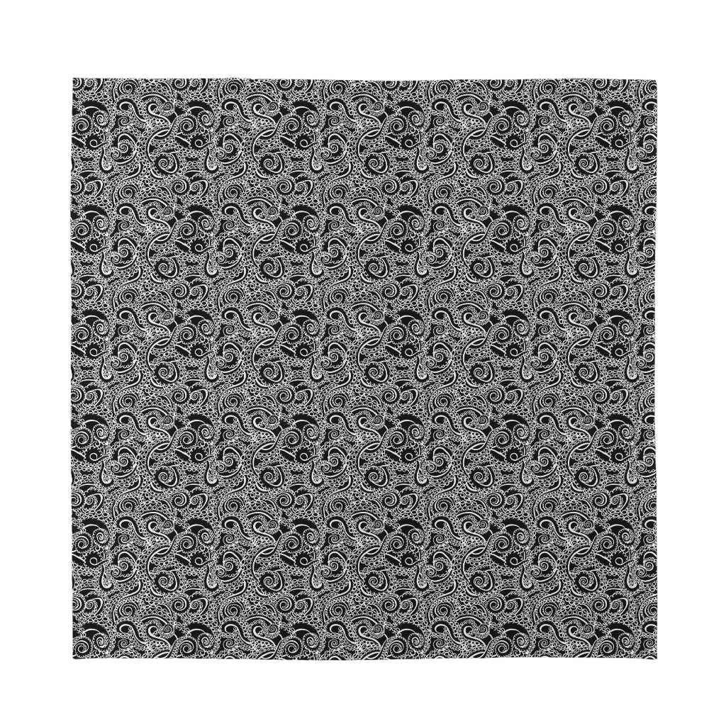 Black And White Octopus Tentacles Print Silk Bandana