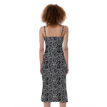 Black And White Octopus Tentacles Print Slim Fit Midi Cami Dress