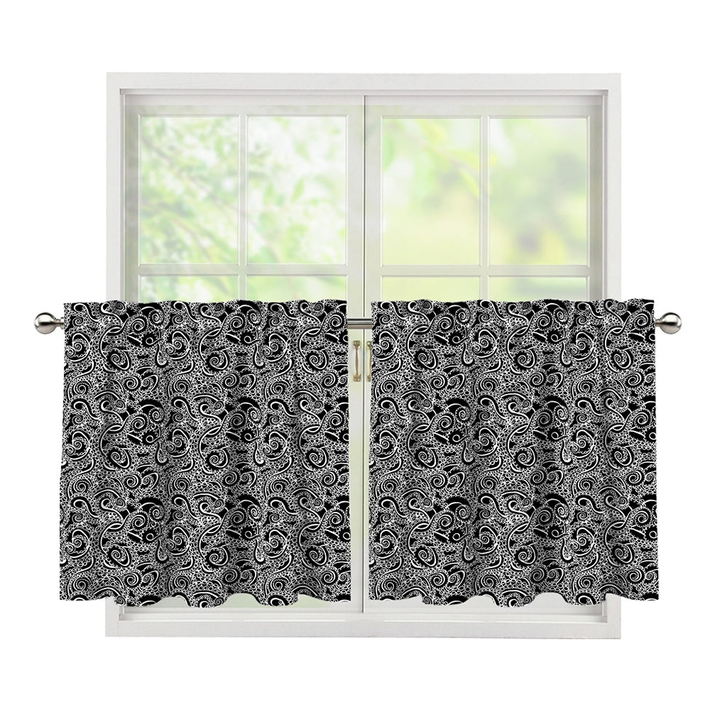 Black And White Octopus Tentacles Print Tier Curtains