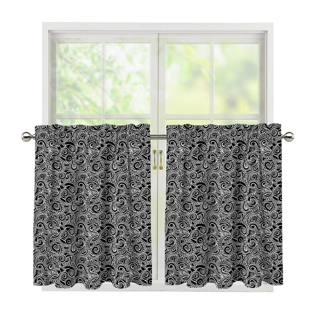 Black And White Octopus Tentacles Print Tier Curtains