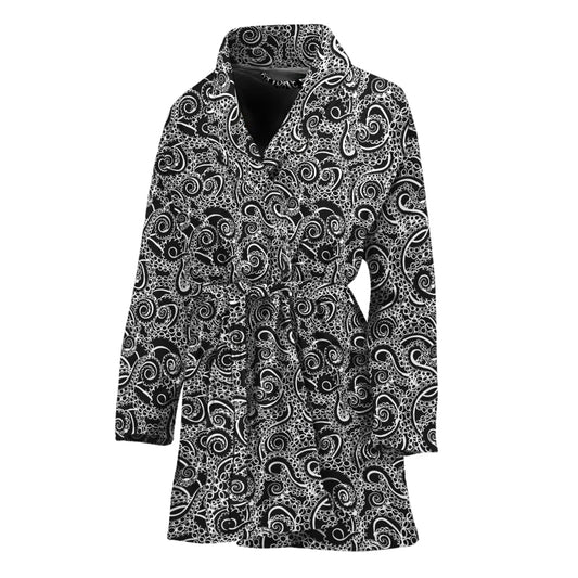 Black And White Octopus Tentacles Print Women's Bathrobe
