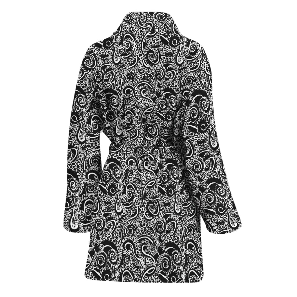 Black And White Octopus Tentacles Print Women's Bathrobe