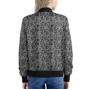 Black And White Octopus Tentacles Print Women's Bomber Jacket