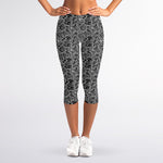 Black And White Octopus Tentacles Print Women's Capri Leggings