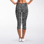 Black And White Octopus Tentacles Print Women's Capri Leggings