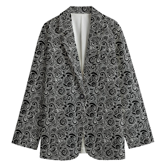 Black And White Octopus Tentacles Print Women's Cotton Blazer