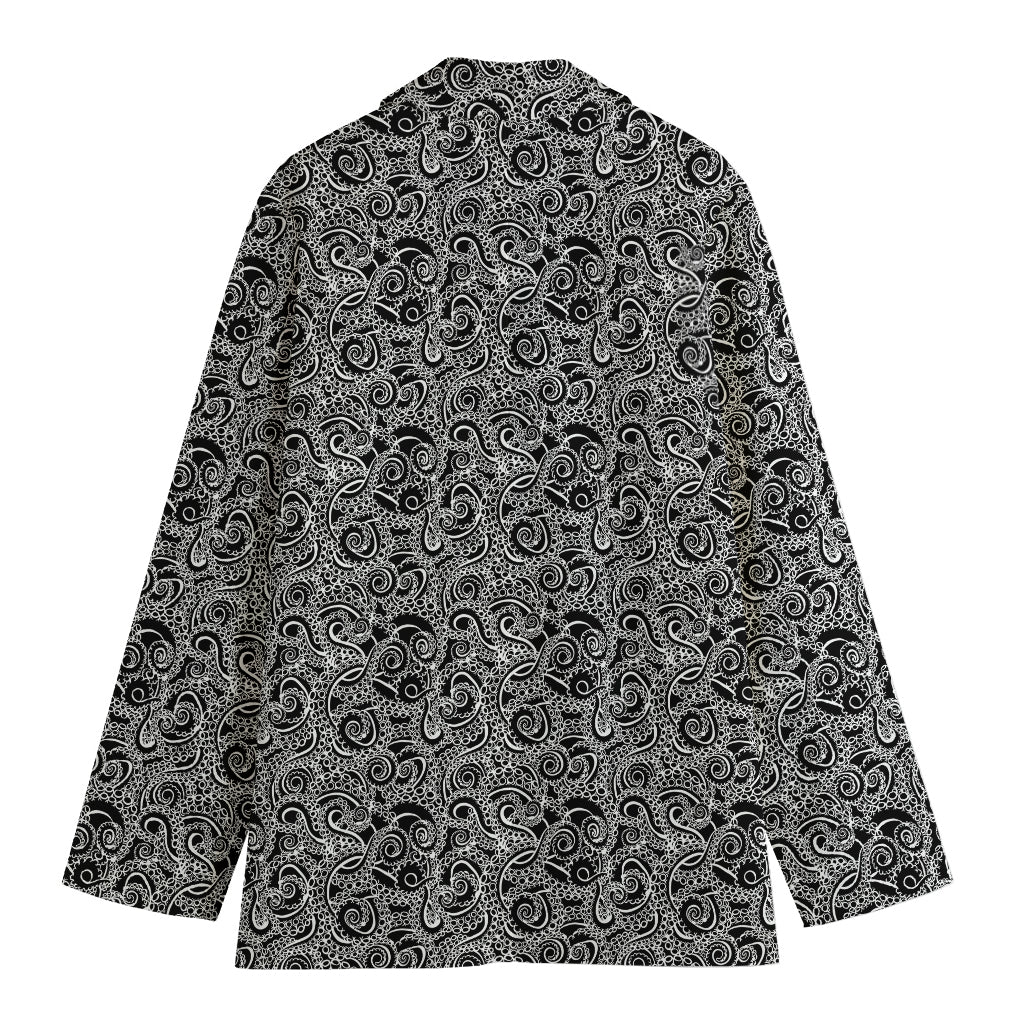 Black And White Octopus Tentacles Print Women's Cotton Blazer