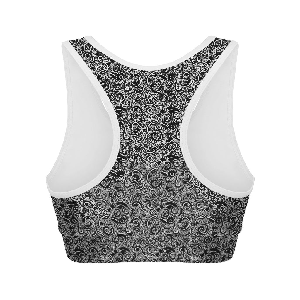 Black And White Octopus Tentacles Print Women's Sports Bra