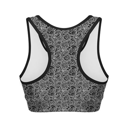 Black And White Octopus Tentacles Print Women's Sports Bra