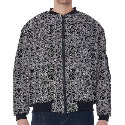 Black And White Octopus Tentacles Print Zip Sleeve Bomber Jacket