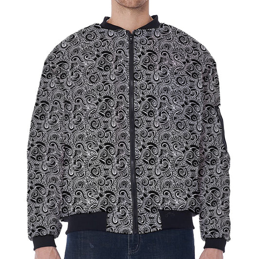 Black And White Octopus Tentacles Print Zip Sleeve Bomber Jacket