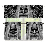 Black And White Odin With Crows Print 3 Piece Kitchen Curtains