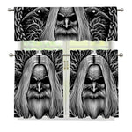 Black And White Odin With Crows Print 3 Piece Kitchen Curtains